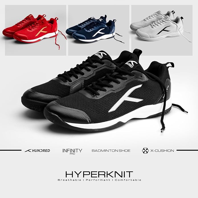 Hundred Infinity Pro Men Badminton Sport Shoes (Non Marking) | for Indoor Table-Tennis,Volleybal, Basketball & Paddle Pickle| Lightweight, Durable & X-Cushion