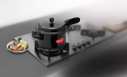 Pigeon Pressure Cooker - Hard Anodized - Cook delicious food in less time: soups, rice, legumes, Black
