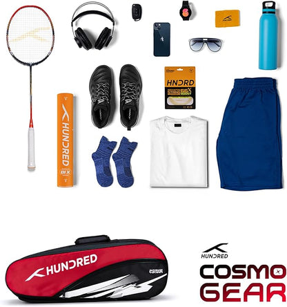 HUNDRED Cosmogear Badminton Kit-Bag | Double Zipper | Bag with Front Zipper Pocket | Material: Polyester| Padded Back Straps | Easy-Carry Handle | For Unisex Adult