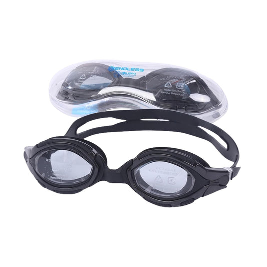 Endless EL1001 Swimming Goggle with Anti-Fog and UV Protection | Attached Ear Buds and Adjustable Strap | Soft Silicone Gasket for Leak Proof | With Hard Case | Size: Free Size | Material : Silicon, Rubber