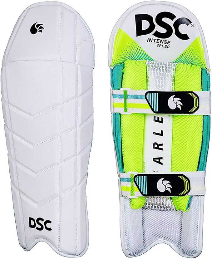 DSC Intense Speed Cricket Wicket Keeping Legguard | Color: Multicolor | Material: PU, Foam | Skill Level: Professionals | Breathable | Mesh Instep | High-Density Foam | Lightweight Padded