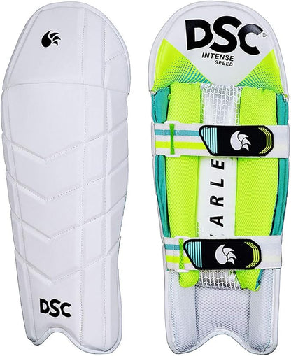 DSC Intense Speed Cricket Wicket Keeping Legguard | Color: Multicolor | Material: PU, Foam | Skill Level: Professionals | Breathable | Mesh Instep | High-Density Foam | Lightweight Padded