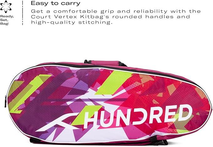 HUNDRED Ideal Badminton and Tennis Racquet Kit Bag | Material: Polyester | Double Compartment with Side Pouch | Easy-Carry Handle | Padded Back Straps | Front Zipper Pocket