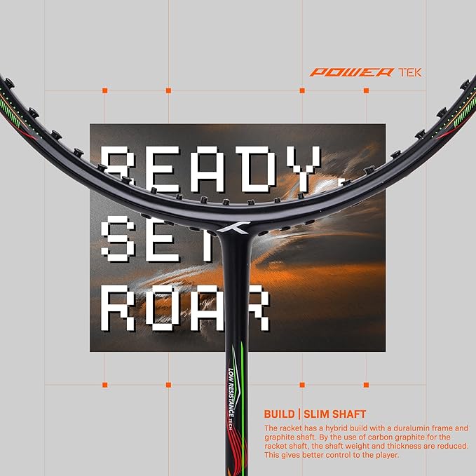 HUNDRED Powertek 1000 PRO Graphite Strung Badminton Racket with Full Racket Cover | for Intermediate Players | 95 Grams | Maximum String Tension - 26lbs