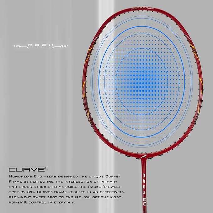 Hundred Rock 88 Carbon Fibre Strung Badminton Racket with Full Racket Cover | for Intermediate Players | 78 Grams | Maximum String Tension - 32lbs