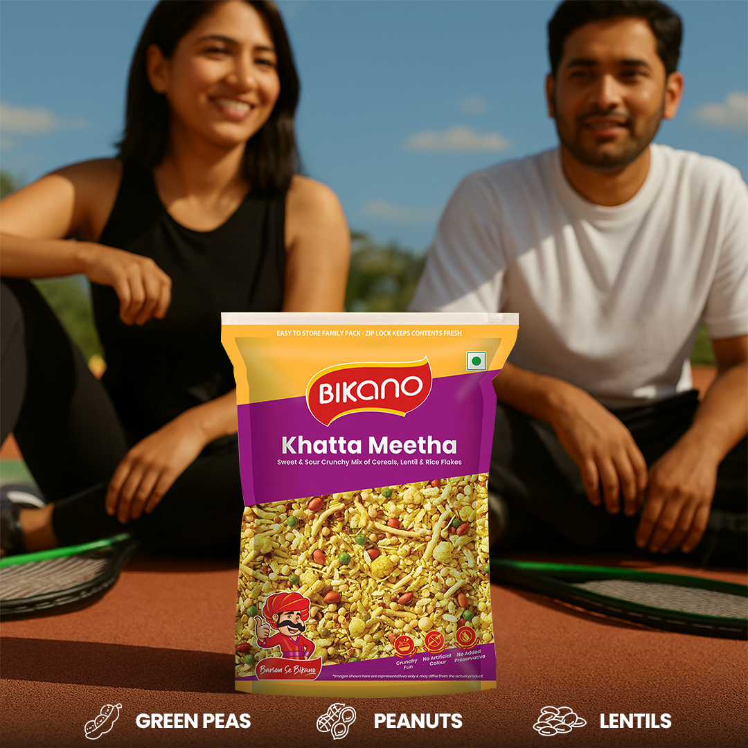 Bikano Khatta Meetha Mixture | Sweet & Spicy Indian Snack | Crispy Namkeen with Tangy Flavor | Tea-Time Snack | 350g Pack
