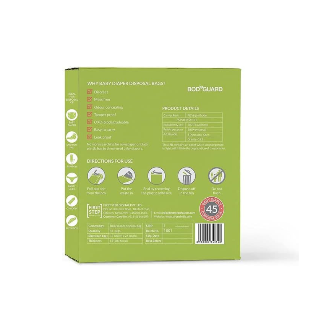 Bodyguard Baby Diaper Disposable Bag | Leak-Proof, Odor-Locking & Eco-Friendly Disposal Bags | Hygienic Waste Bags for Baby Diapers, Sanitary Products & Wet Wipes
