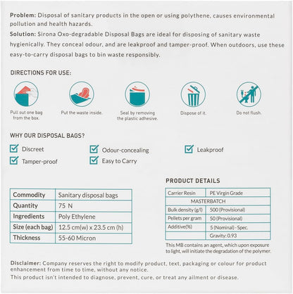 Sirona Personal Disposal Bags | Leak-Proof, Odor-Sealing & Oxo-Biodegradable Hygiene Disposal Bags | Discreet Bags for Sanitary Pads, Tampons, Panty Liners, Condoms & Personal Waste