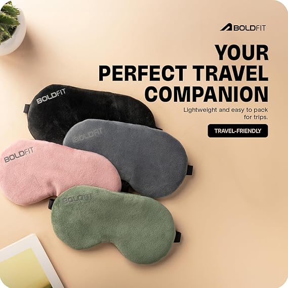 Boldfit Eye Mask for Sleeping with Adjustable Strap Super Soft Sleeping Mask Blind Fold for Comfortable Sleep Travelling Sleep Mask Pad for Girls - Black, Silk