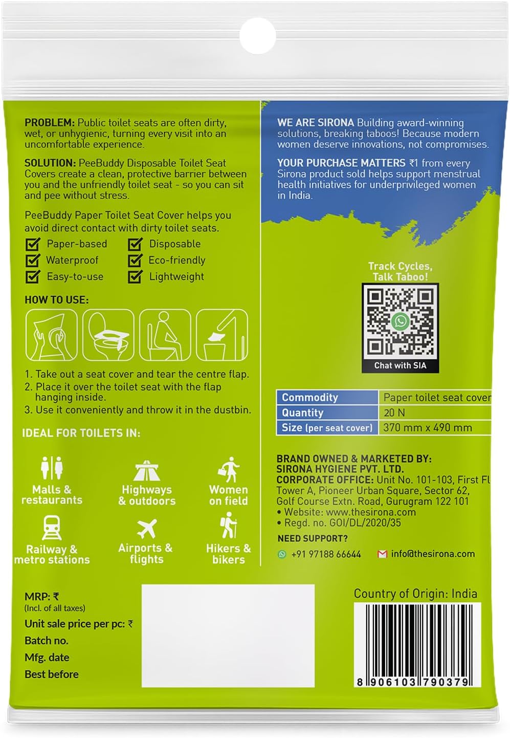 PEE BUDDY Flushable Disposable Toilet Seat Covers | Pack of 20 | Hygienic Paper Toilet Seat Covers for Women, Kids & Pregnant Women | Travel-Friendly for Public Restrooms