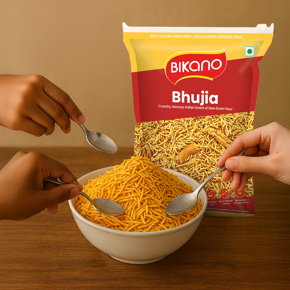 Bikano Bhujia Spicy & Crispy Namkeen | Made with Husked Dew Moth Bean Flour & Chickpea Flour | Authentic Indian Snack with Traditional Spices – 350g