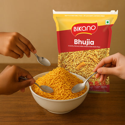 Bikano Bhujia Spicy & Crispy Namkeen | Made with Husked Dew Moth Bean Flour & Chickpea Flour | Authentic Indian Snack with Traditional Spices – 350g