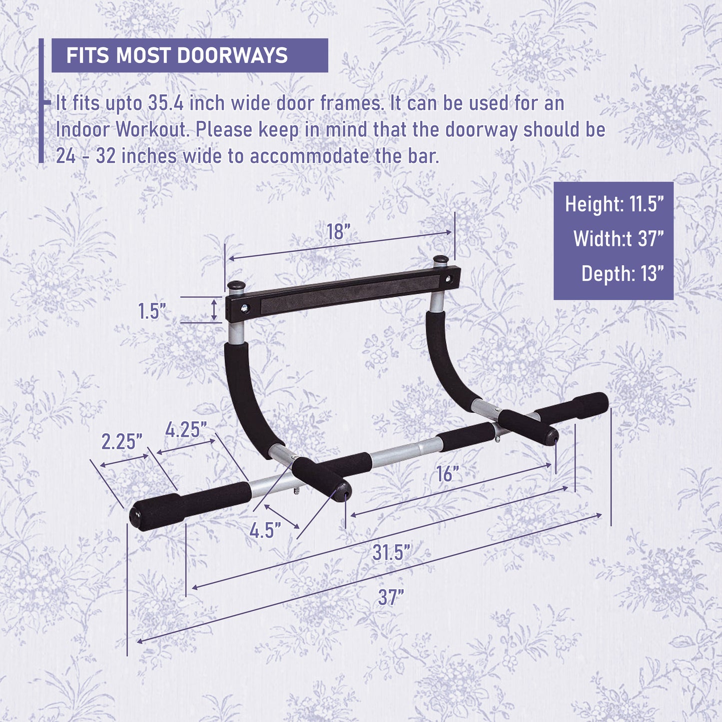 Endless EL1037 Stainless Steel Curved Pull Up Bar for Home Wall | Material : Stainless Steel | For Strengthening Exercises at Home or Gym with Anti-Skid Cushion Grip | For Adult, Men and Women