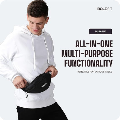 Boldfit Waist Bag for Men Travel Bag for Men Chest Bag for Men Travel Fanny Pack for Men Waist Bag for Women Side Bag for Men Travel Accessories/Pouch/Hand Purse. Mobile Bag/Money Bag - Black