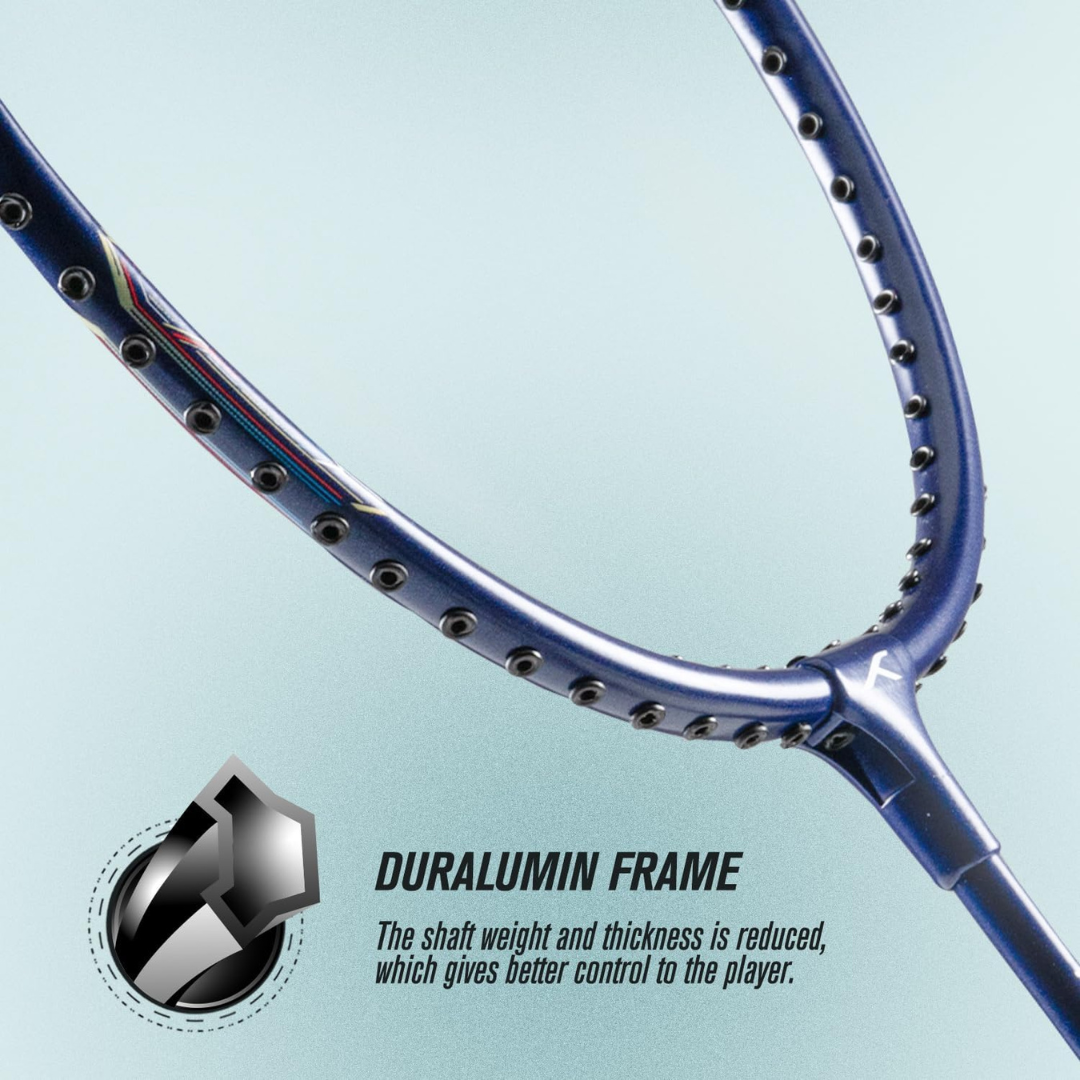 HUNDRED Powertech 200 PRO Badminton Racquet with Head Cover (Black,White,Navy Size: Standard, Grip Size:G5) | Strung | Material: Aluminium | For Intermediate Players | Weight: 95 grams | Maximum String Tension - 18-20lbs