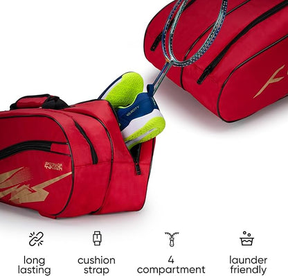 HUNDRED Cosmogear Badminton Kit-Bag | Double Zipper | Bag with Front Zipper Pocket | Material: Polyester| Padded Back Straps | Easy-Carry Handle | For Unisex Adult