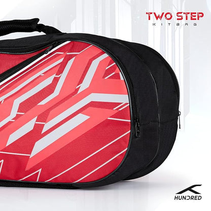 HUNDRED Two Step Badminton and Tennis Racquet Kit Bag | Material: Polyester | Multiple Compartment with Side Pouch | Easy-Carry Handle | Padded Back Straps | Front Zipper Pocket (Red, 6 in 1)