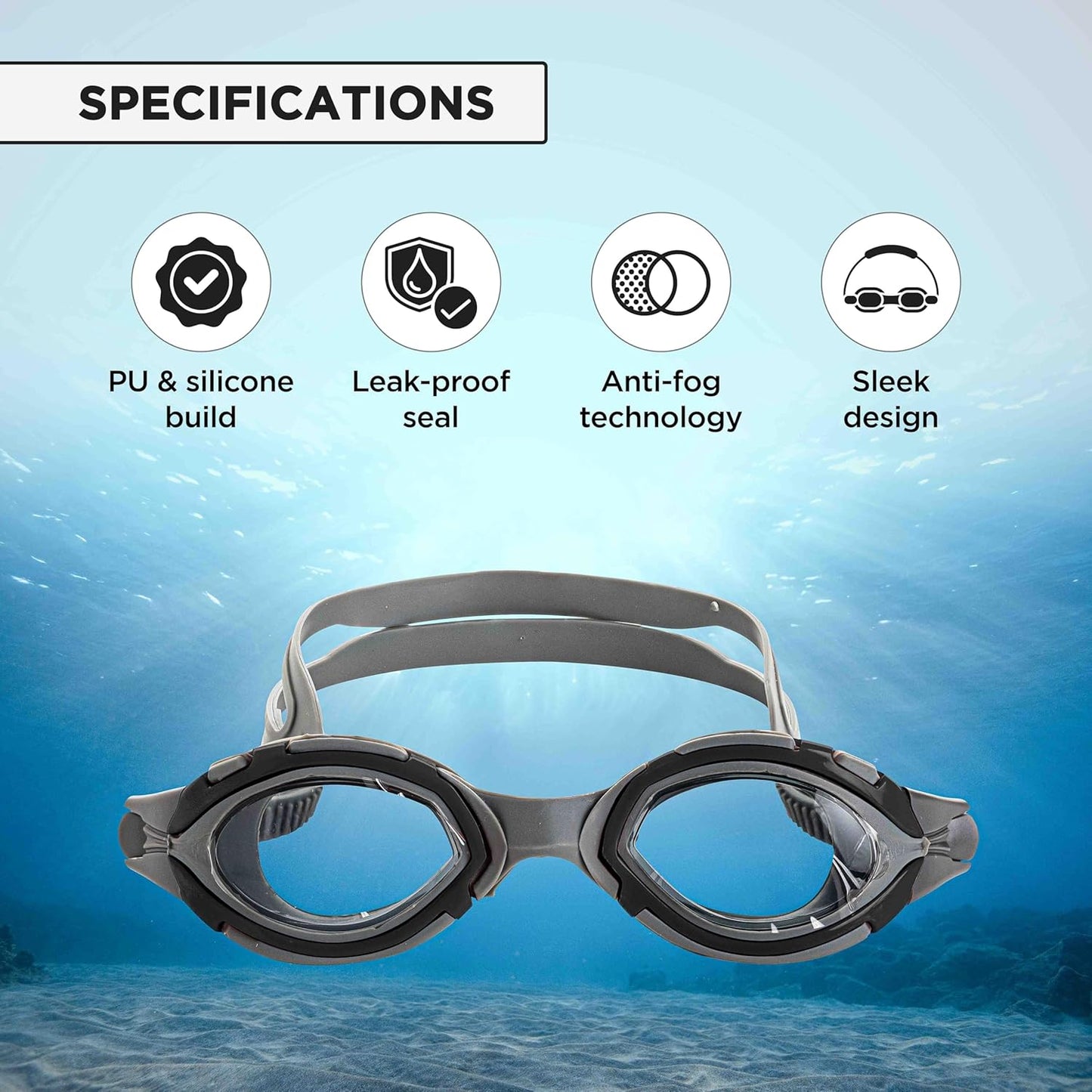 Endless EL1001 Swimming Goggle with Anti-Fog and UV Protection | Attached Ear Buds and Adjustable Strap | Soft Silicone Gasket for Leak Proof | With Hard Case | Size: Free Size | Material : Silicon, Rubber