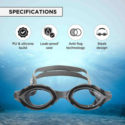 Endless EL1001 Swimming Goggle with Anti-Fog and UV Protection | Attached Ear Buds and Adjustable Strap | Soft Silicone Gasket for Leak Proof | With Hard Case | Size: Free Size | Material : Silicon, Rubber