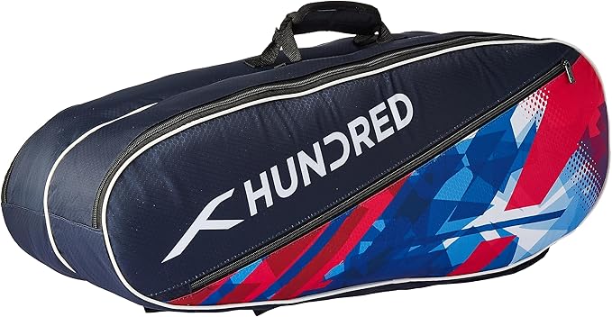 HUNDRED Ideal Badminton and Tennis Racquet Kit Bag | Material: Polyester | Double Compartment with Side Pouch | Easy-Carry Handle | Padded Back Straps | Front Zipper Pocket