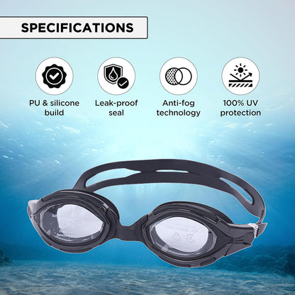 Endless EL1001 Swimming Goggle with Anti-Fog and UV Protection | Attached Ear Buds and Adjustable Strap | Soft Silicone Gasket for Leak Proof | With Hard Case | Size: Free Size | Material : Silicon, Rubber