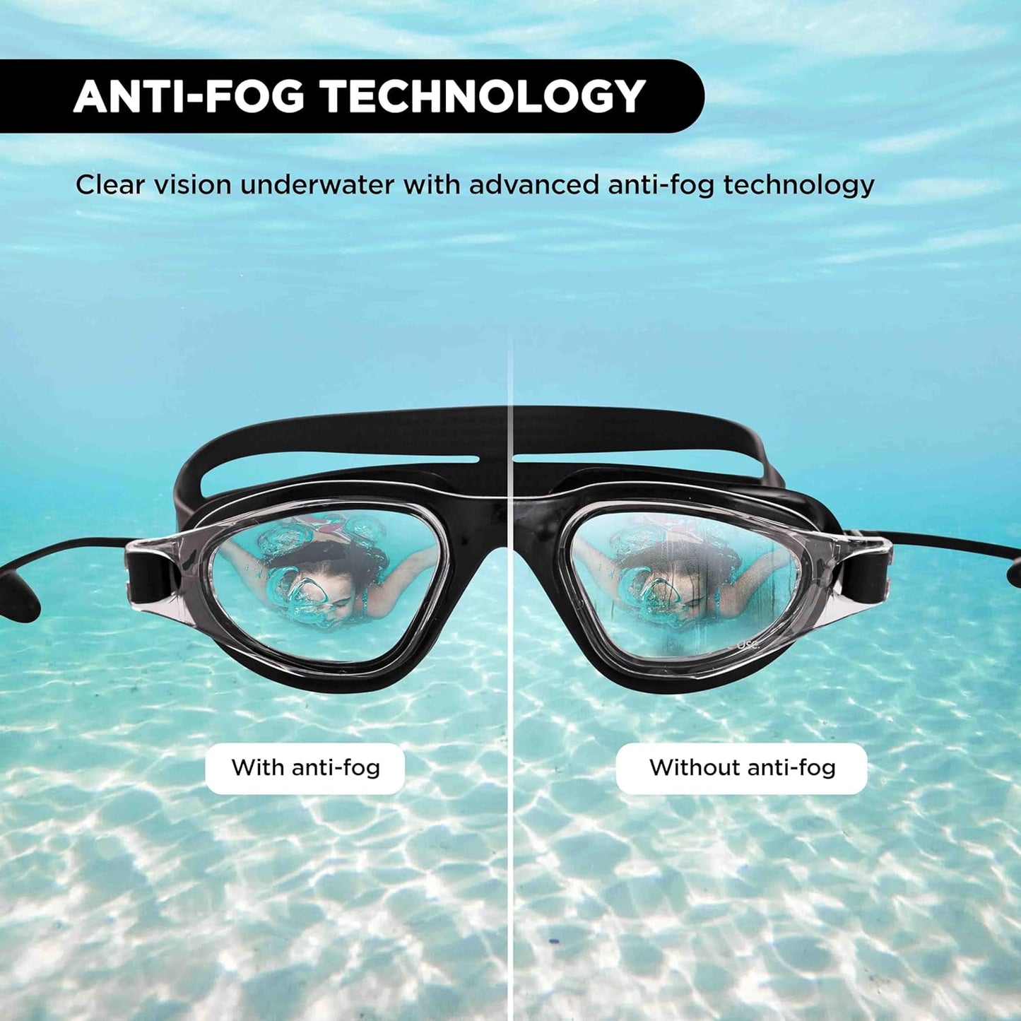 Endless EL1002 Stylish Swimming Goggle with Anti-Fog and UV Protection | Material: Silicon, Plastic | With Adjustable Strap and Ear Buds | Soft Silicon Gasket for Leak Proof | With Hard Case