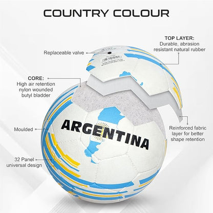 Nivia Country Colour Molded Argentina Football | Color: White-Blue | Size: 5 | Machine Stitched | Rubberized Moulded | 12 Panel | Waterproof | Soccer Ball