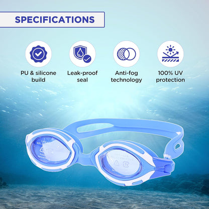 Endless EL1001 Swimming Goggle with Anti-Fog and UV Protection | Attached Ear Buds and Adjustable Strap | Soft Silicone Gasket for Leak Proof | With Hard Case | Size: Free Size | Material : Silicon, Rubber