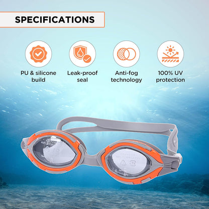 Endless EL1001 Swimming Goggle with Anti-Fog and UV Protection | Attached Ear Buds and Adjustable Strap | Soft Silicone Gasket for Leak Proof | With Hard Case | Size: Free Size | Material : Silicon, Rubber