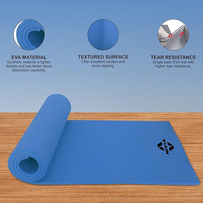 Nivia Ethylene Vinyl Acetate Anti-Skid Yoga Mat | Comfortable and From Cushioning | Eco friendly | Use for Yoga & Exercise | Non-Slip Surface