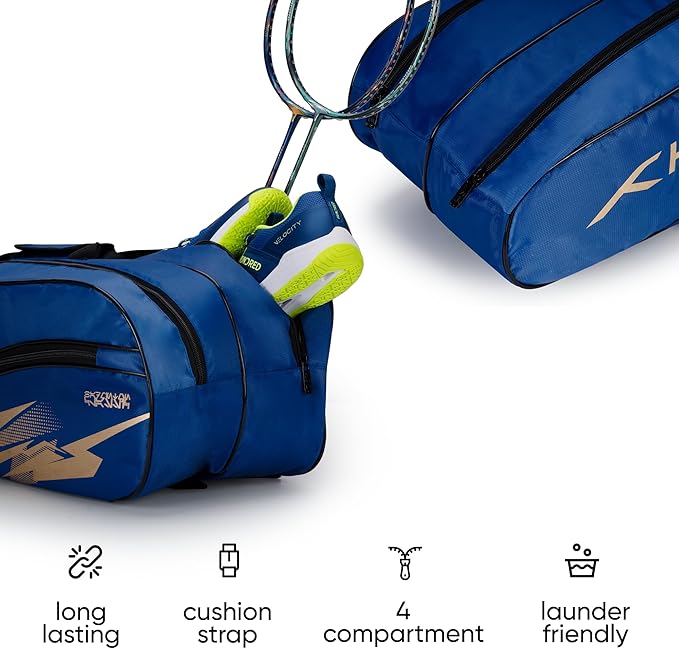 HUNDRED Cosmogear Badminton Kit-Bag | Double Zipper | Bag with Front Zipper Pocket | Material: Polyester| Padded Back Straps | Easy-Carry Handle | For Unisex Adult