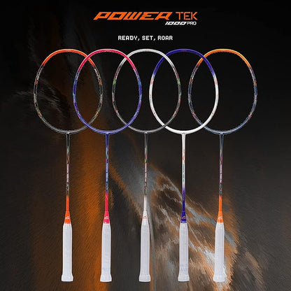 HUNDRED Powertek 1000 PRO Graphite Strung Badminton Racket with Full Racket Cover | for Intermediate Players | 95 Grams | Maximum String Tension - 26lbs