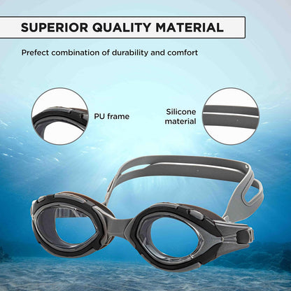 Endless EL1001 Swimming Goggle with Anti-Fog and UV Protection | Attached Ear Buds and Adjustable Strap | Soft Silicone Gasket for Leak Proof | With Hard Case | Size: Free Size | Material : Silicon, Rubber