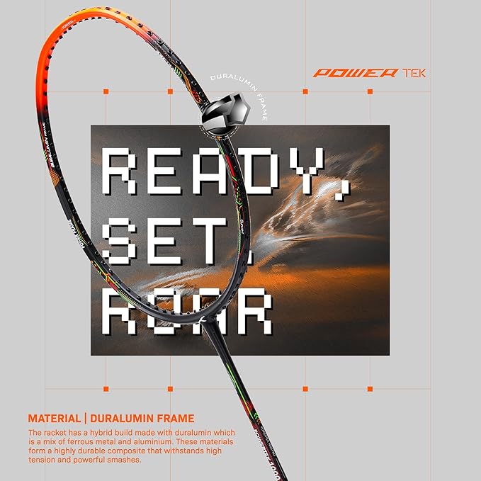 HUNDRED Powertek 1000 PRO Graphite Strung Badminton Racket with Full Racket Cover | for Intermediate Players | 95 Grams | Maximum String Tension - 26lbs