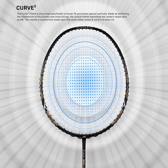 HUNDRED Viper 900 Badminton Racquet with Full Cover | Material: Carbon Fibre | Strung | For Intermediate Players | 79 grams | Balance Point: 298 mm | Maximum String Tension:32lbs