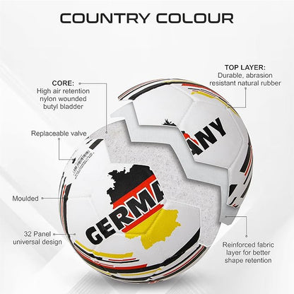 Nivia Country Colour Molded Germany Football | Color: Multicolour | Size: 5 | Machine Stitched | Rubberized Moulded | 12 Panel | Waterproof | Soccer Ball