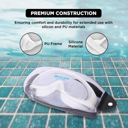 Endless EL1009 Premium Swimming Goggle with Anti-Fog and UV Protection | Material : Silicon, PU | Stylish Big Frame for more Visibility | Soft Silicone Gasket for Leak Proof | With Hard Case