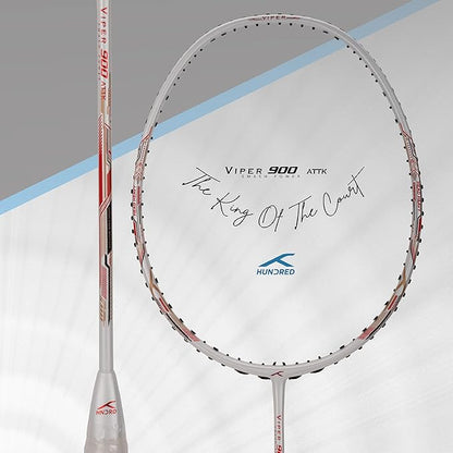 HUNDRED Viper 900 Badminton Racquet with Full Cover | Material: Carbon Fibre | Strung | For Intermediate Players | 79 grams | Balance Point: 298 mm | Maximum String Tension:32lbs