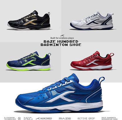 Hundred Raze Unisex Badminton Sport Shoes (Non-Marking) | for Indoor Squash, Table-Tennis, Basketball & Paddle Pickle | Lightweight | X-Cushion, Toe Assist