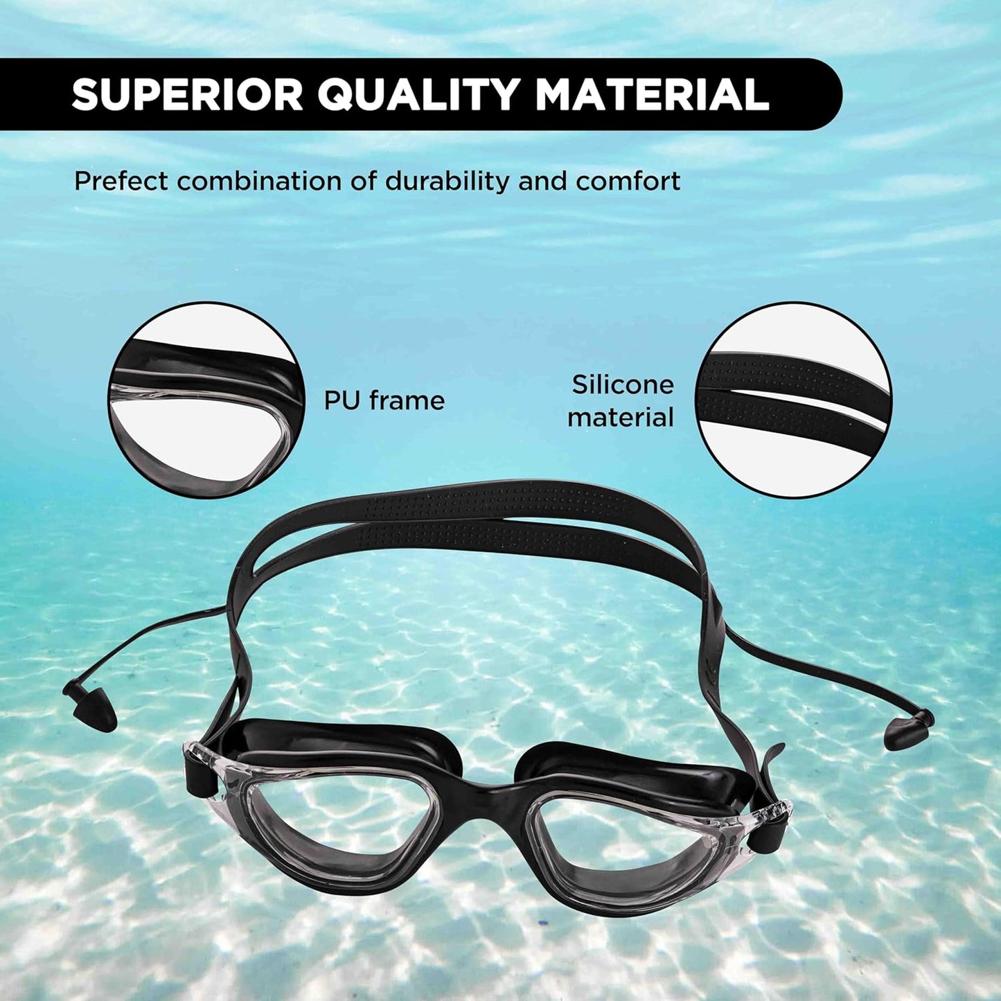 Endless EL1002 Stylish Swimming Goggle with Anti-Fog and UV Protection | Material: Silicon, Plastic | With Adjustable Strap and Ear Buds | Soft Silicon Gasket for Leak Proof | With Hard Case