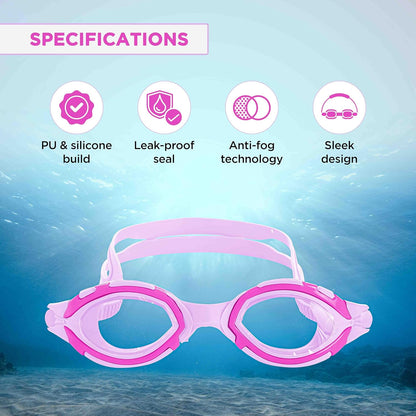 Endless EL1001 Swimming Goggle with Anti-Fog and UV Protection | Attached Ear Buds and Adjustable Strap | Soft Silicone Gasket for Leak Proof | With Hard Case | Size: Free Size | Material : Silicon, Rubber