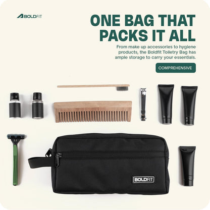 Boldfit Toiletry Bag for Men Toiletry Bag for Women Makeup Pouch, Travel Essentials Travel Organizer Makeup Bag Travel Pouch for Men for Travel Accessories Travel Kit for Toiletries, Wash Bag - Black,
