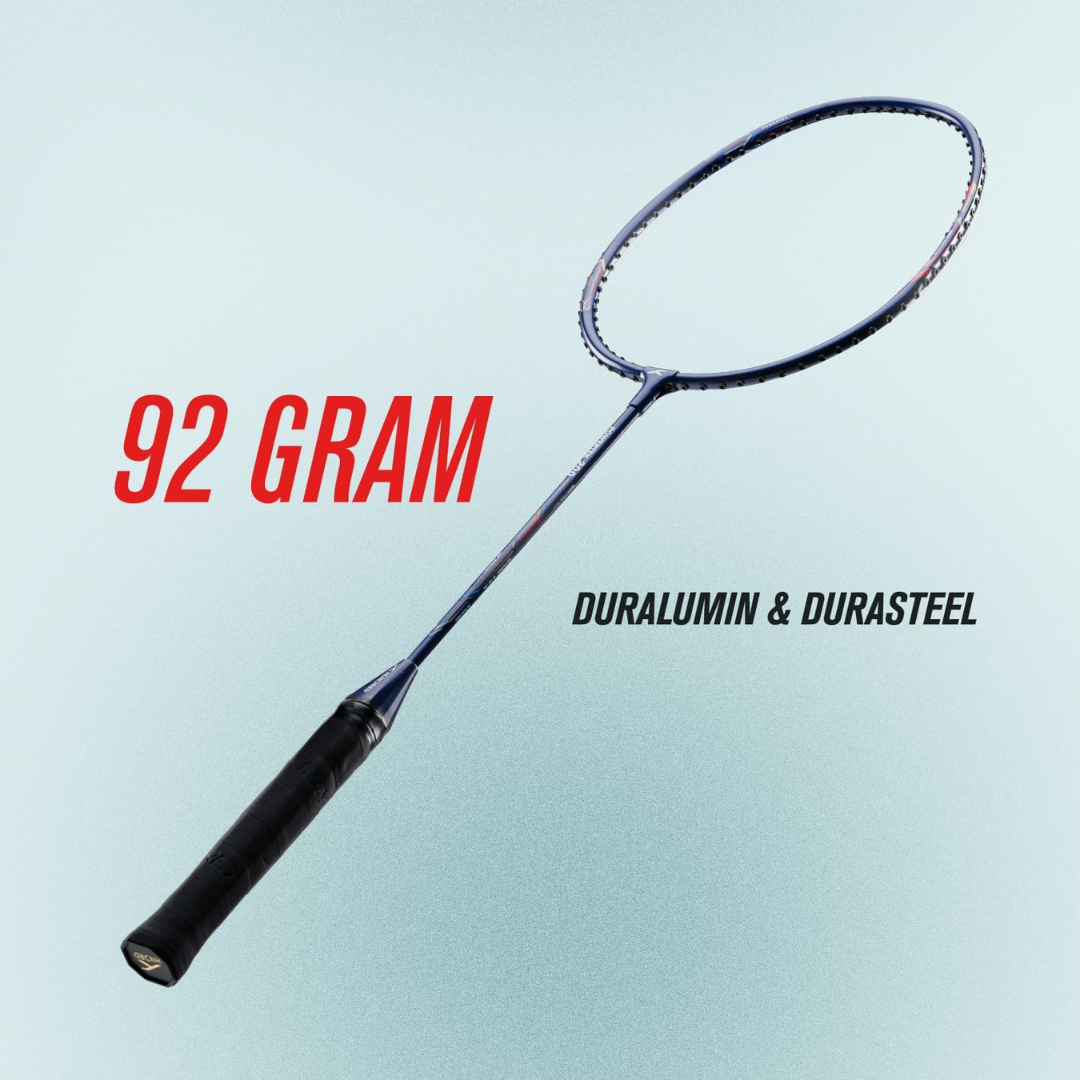 HUNDRED Powertech 200 PRO Badminton Racquet with Head Cover (Black,White,Navy Size: Standard, Grip Size:G5) | Strung | Material: Aluminium | For Intermediate Players | Weight: 95 grams | Maximum String Tension - 18-20lbs