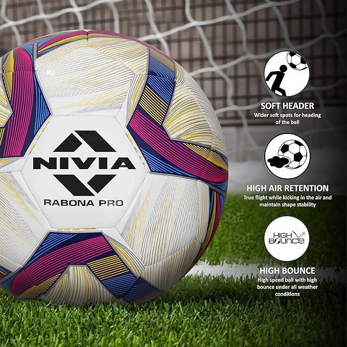 Nivia Rabona Pro Football | Color: Multicolor | Size: 5 | Material: Polyester | Machine Stitched | 32 Panel | Hobby Playing Ball | Soccer Ball