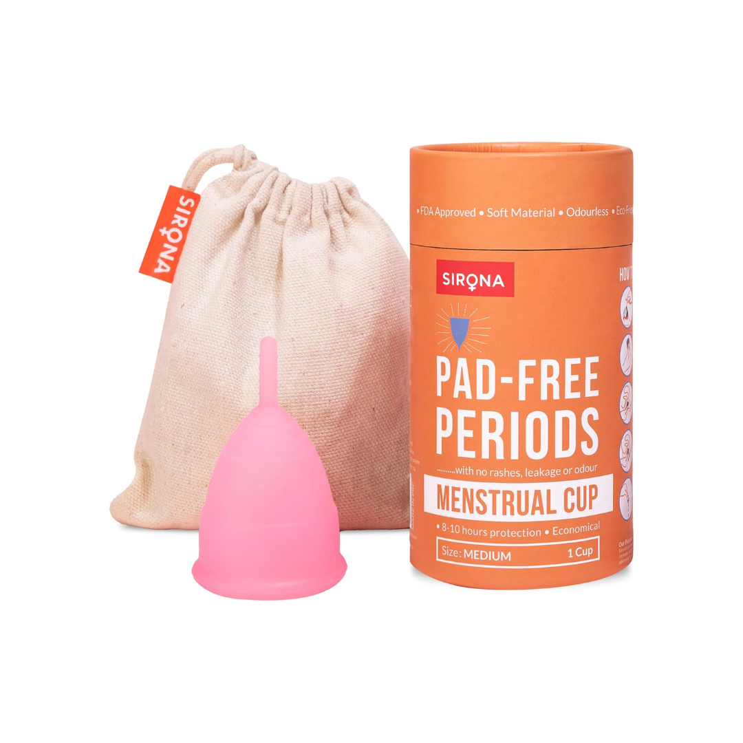 Sirona Reusable Menstrual Cup | Medical-Grade Silicone | Ultra-Soft, Leak-Proof & Reusable Period Cup with Storage Pouch | Tampon & Pad Alternative