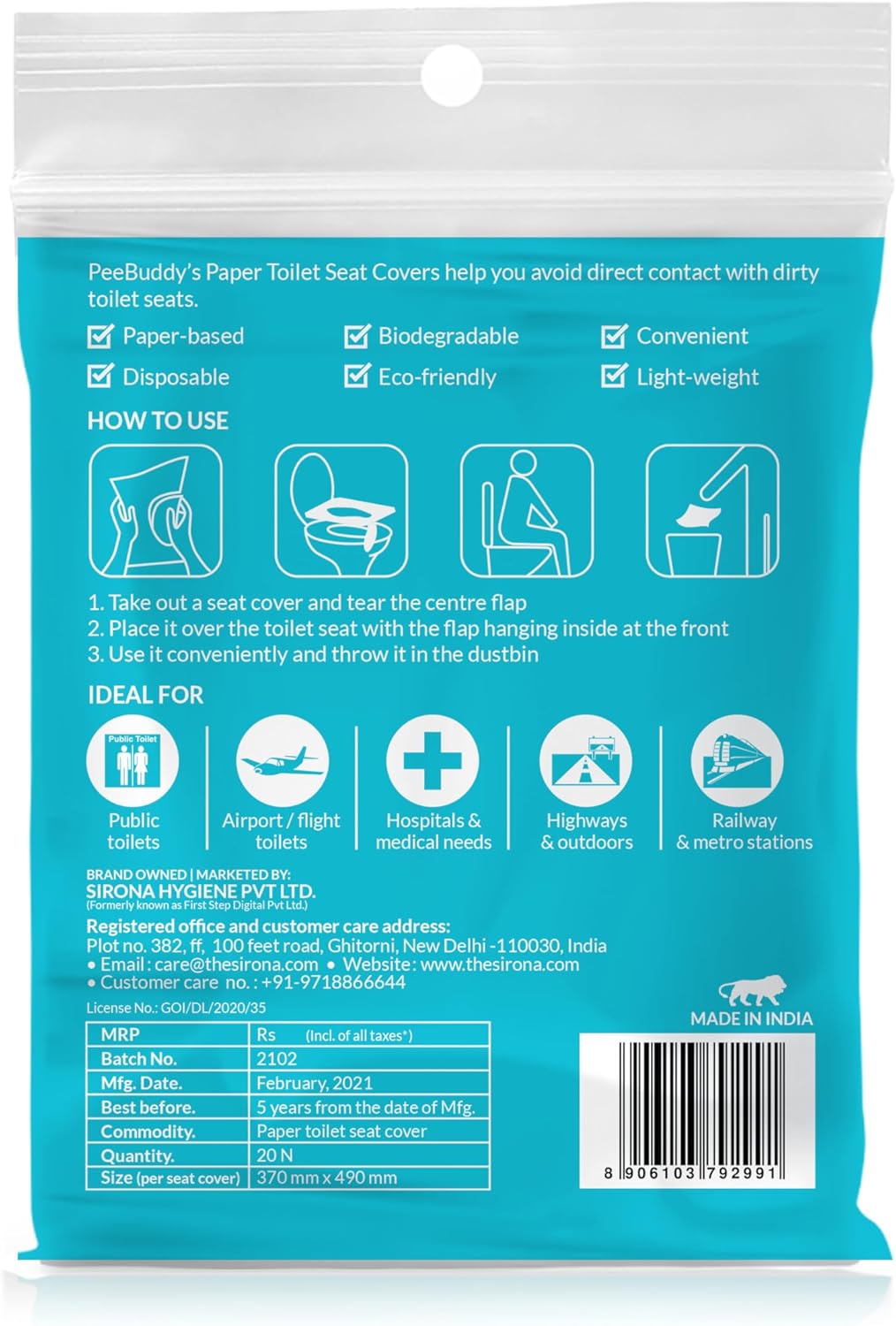 PeeBuddy Disposable Paper Toilet Seat Covers | 80 Count | Disposable Toilet Seat Covers for Women | Soft, Hygienic & Travel-Friendly Seat Covers for Public Restrooms