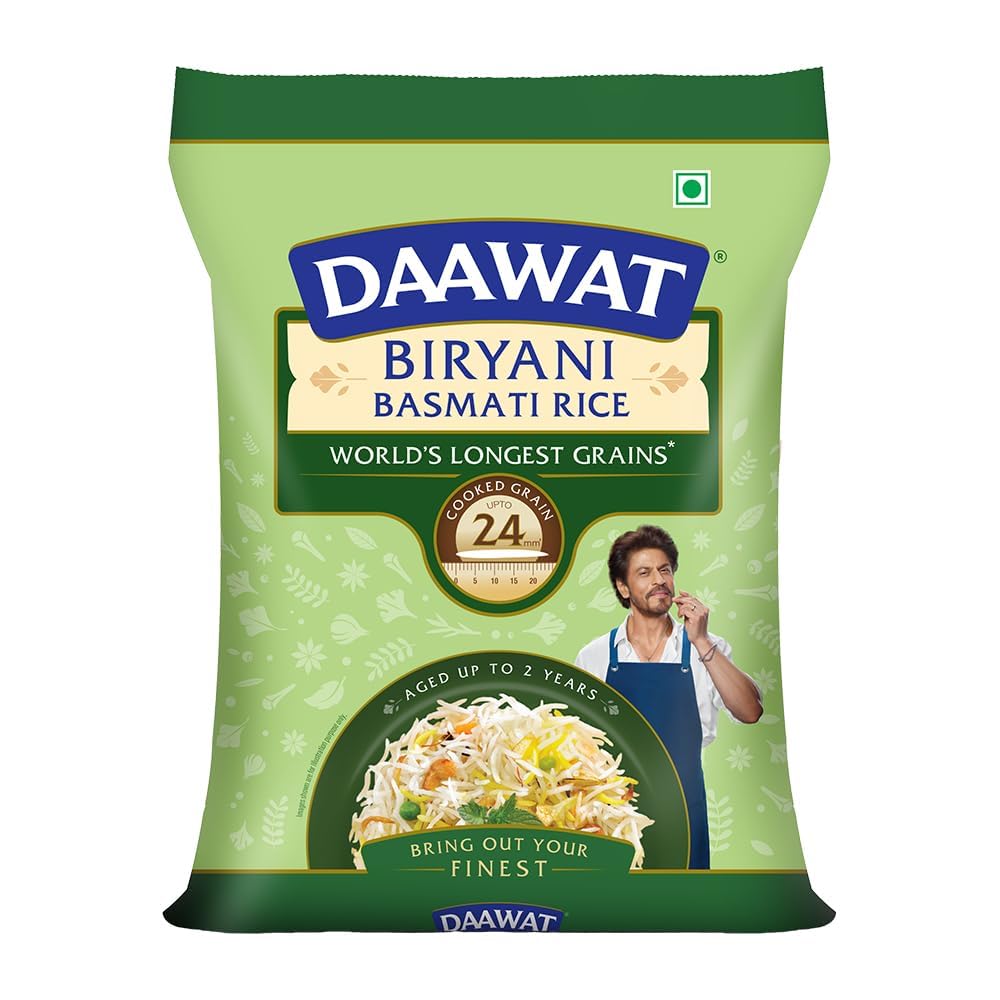 Daawat Biryani Basmati Rice, 5 Kg| World s Longest Rice Grain expands 24mm | Tasty, Non-sticky & Rich Aroma |Naturally Aged