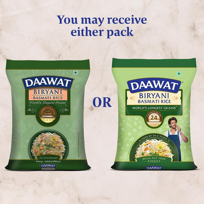 Daawat Biryani Basmati Rice, 5 Kg| World s Longest Rice Grain expands 24mm | Tasty, Non-sticky & Rich Aroma |Naturally Aged