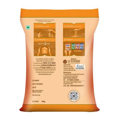 Daawat Pulav Basmati Rice 5Kg| Pearly slender Grains| Cooked Grain Upto 18mm*| Long & Fluffy Pulav Rice