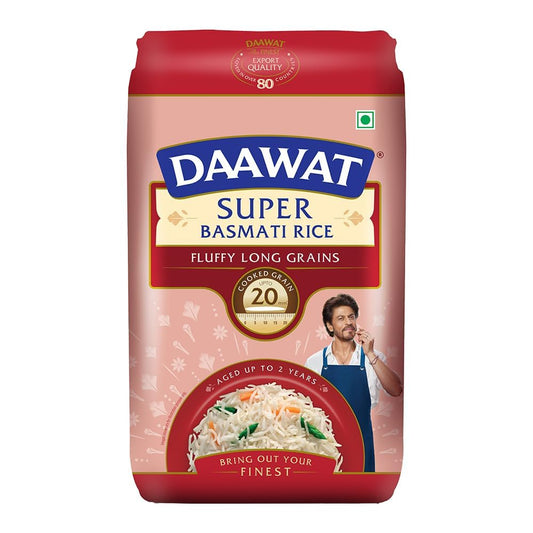 Daawat Super Basmati Rice 1Kg | Fluffy Long Grains| Cooked upto 20mm*